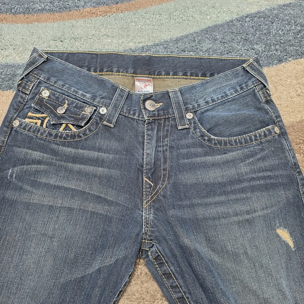 True Religion Ricky Straight Jeans Mens 32 Made in USA Flap Pocket Denim